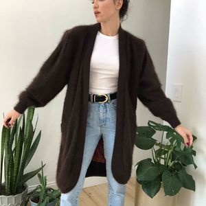 Vintage 70s 80s brown angora long sweater coat